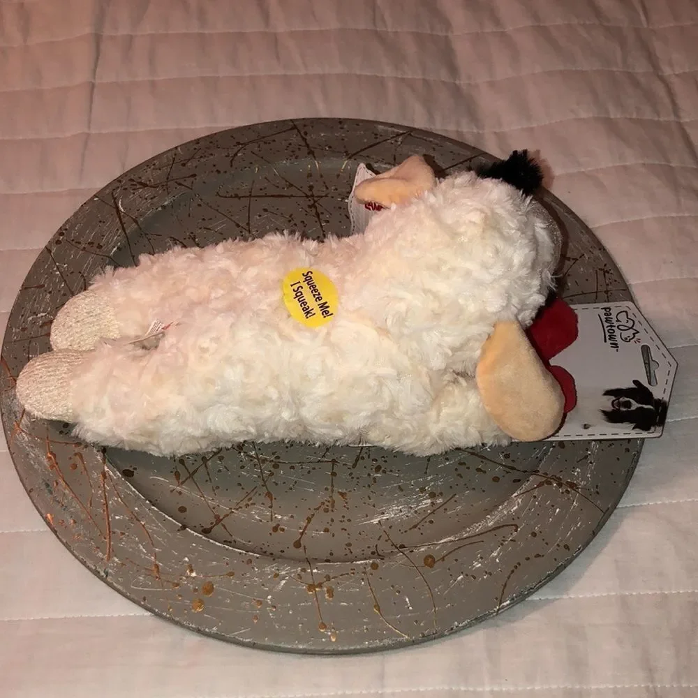 pawtown Plush Ivory Lamb Chop Squeaky Dog Toy